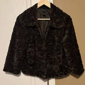 New Directions chocolate color Bohemian Faux Fur Retro Teddy Jacket Size S